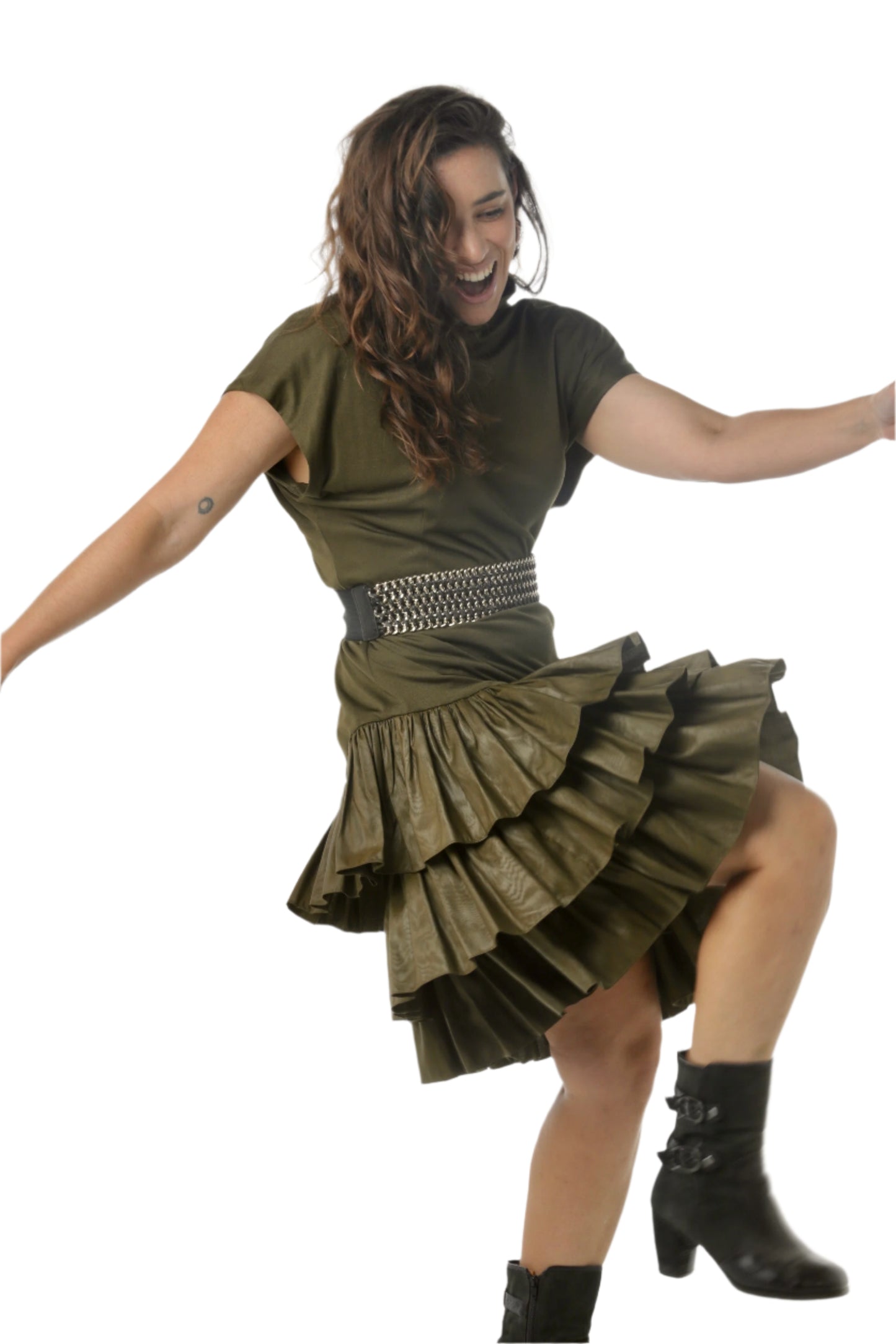 Vintage 80s Trent Nathan Olive RaRa Dress