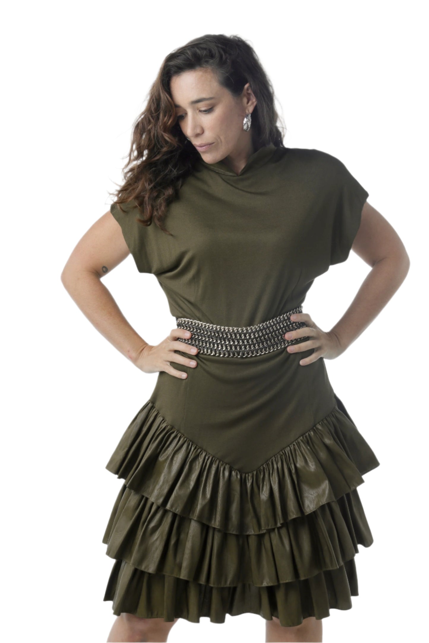 Vintage 80s Trent Nathan Olive RaRa Dress