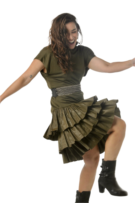 Vintage 80s Trent Nathan Olive RaRa Dress