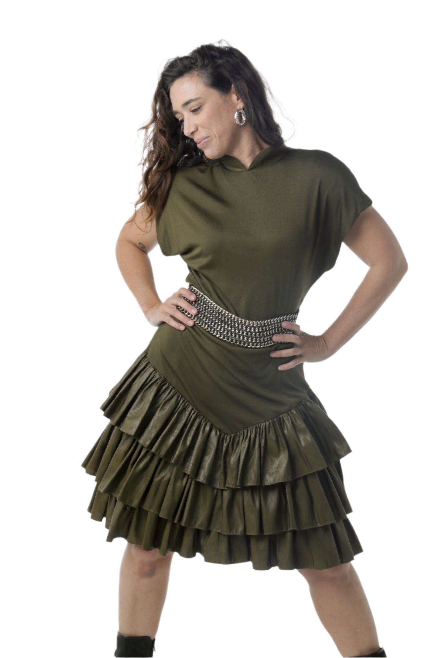 Vintage 80s Trent Nathan Olive RaRa Dress